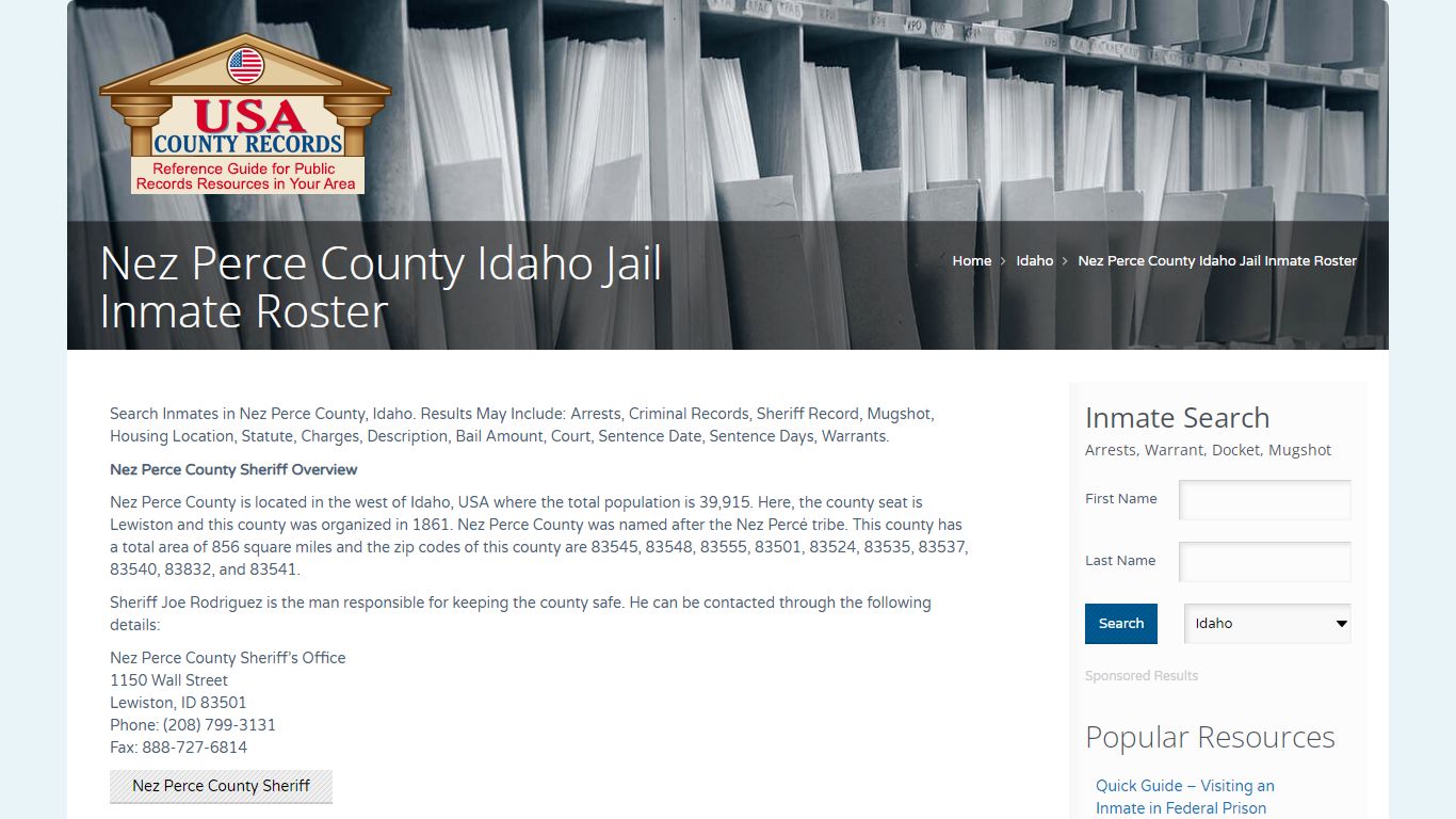Nez Perce County Idaho Jail Inmate Roster | Name Search