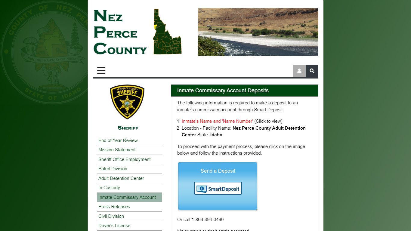 Inmate Commissary Account, Nez Perce County Sheriff